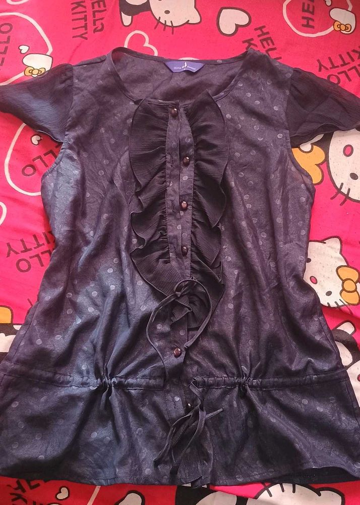 New Cute Navy polka dot  Ruffle Top