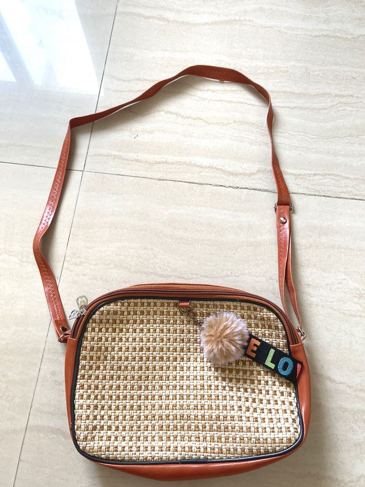 Tan Jute Sling Bag