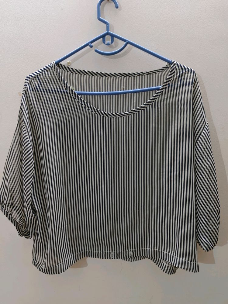 Black &amp; White Striped Sheer Top