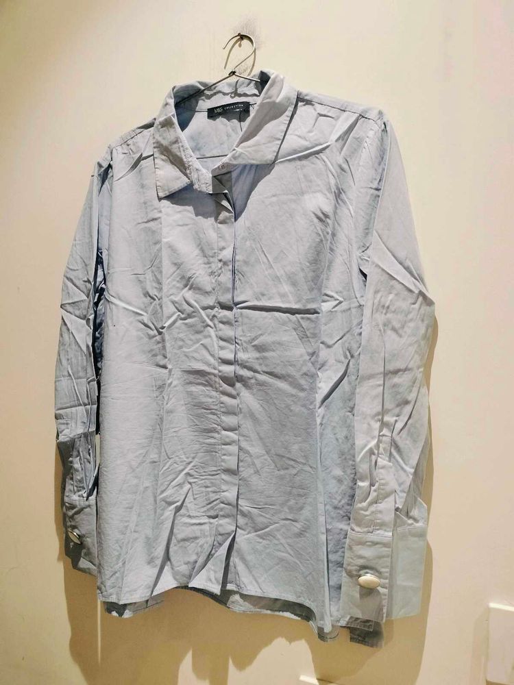 M&amp;S Light Blue Striped Shirt Fixed Price