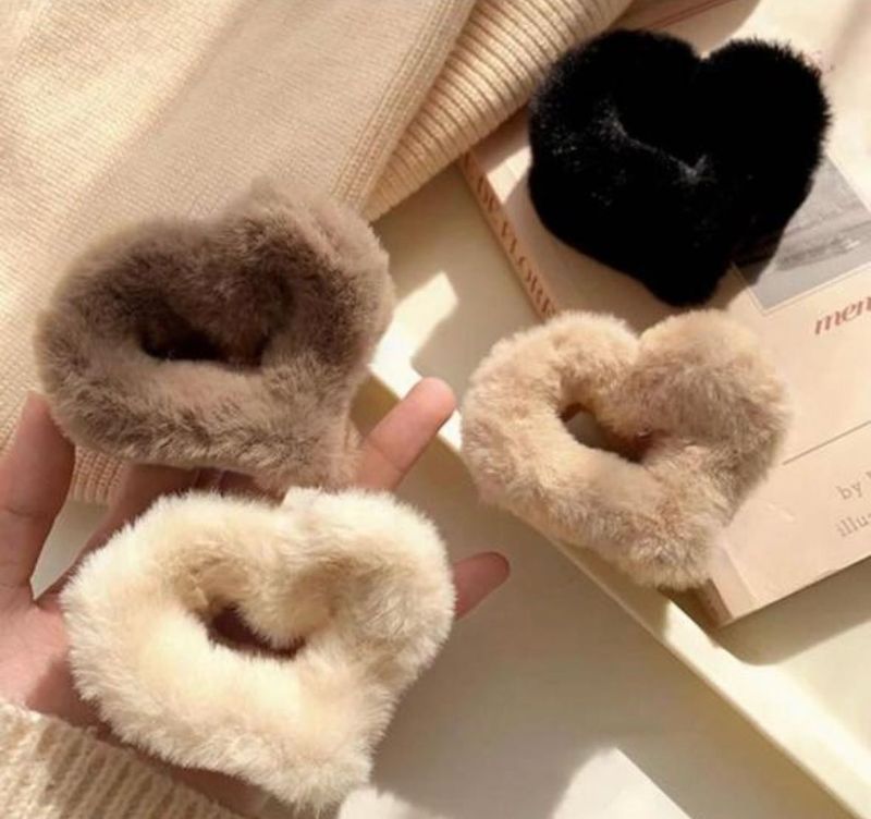 Fluffy Heart Hair claw clip Pack Of 3