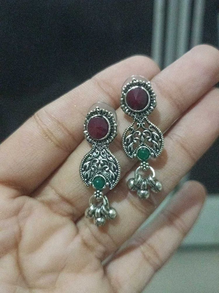 Oxidized Silver Drop Earrings