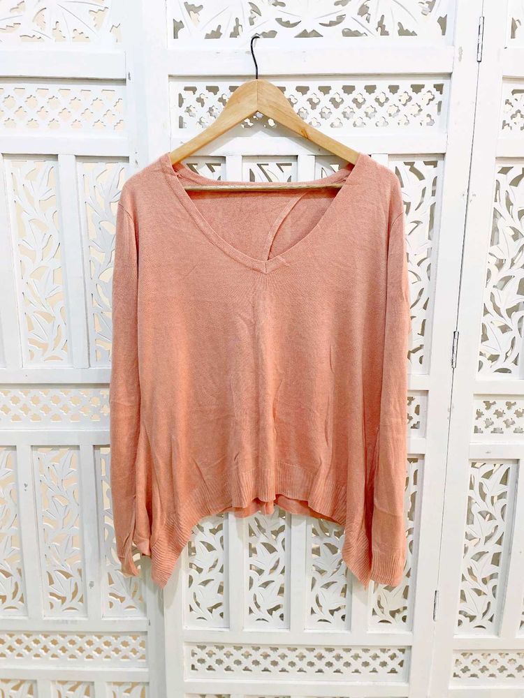 Peach V Neck Loose Knit Top B