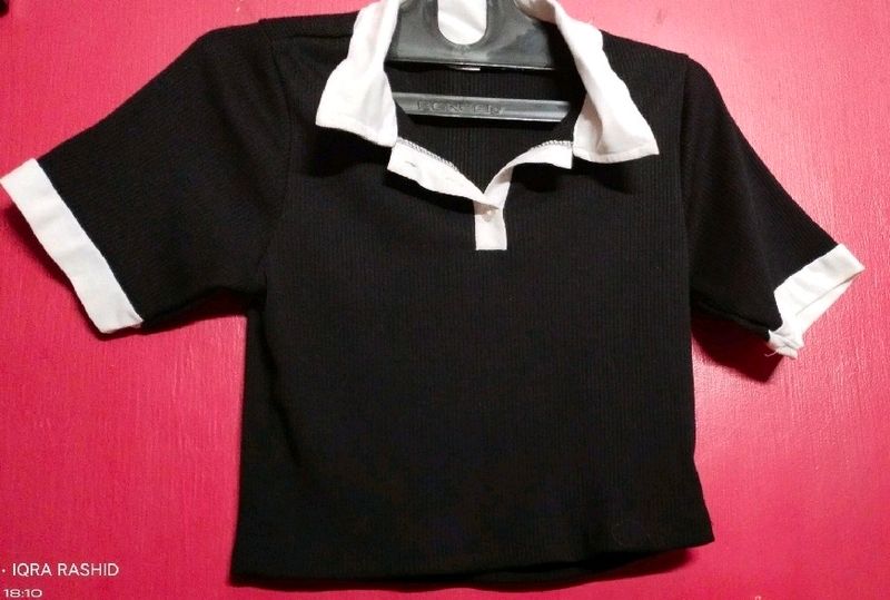 Black Polo Crop Top