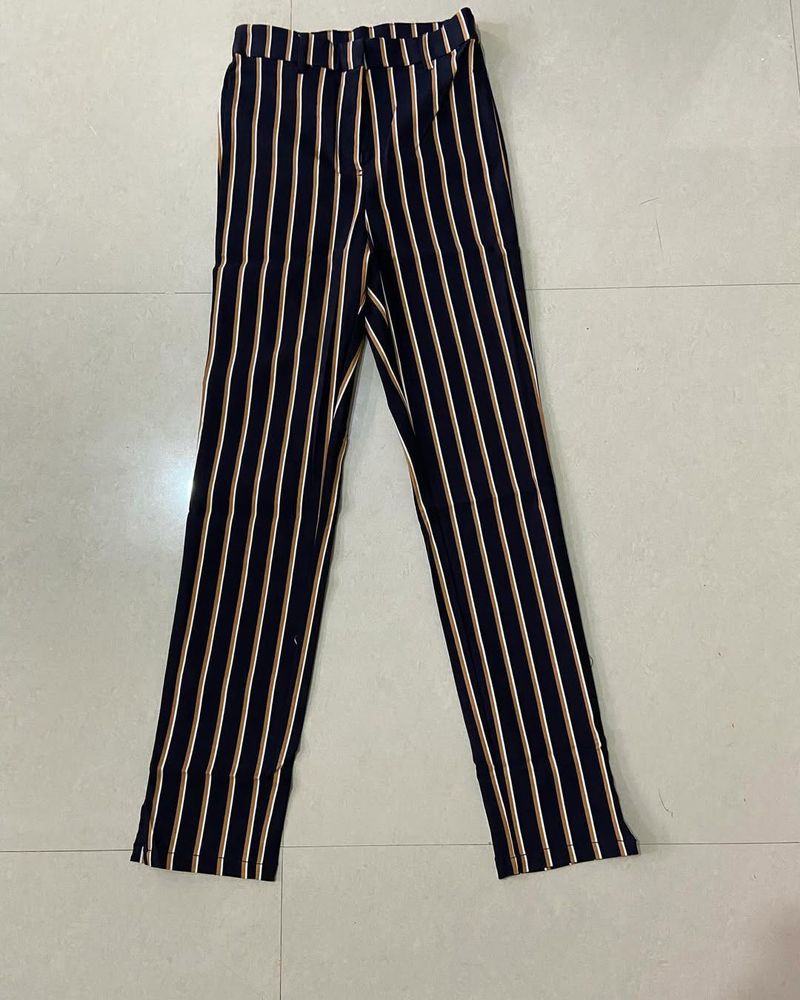 H&amp;M Navy Blue Striped Casual/ Formal Trouser