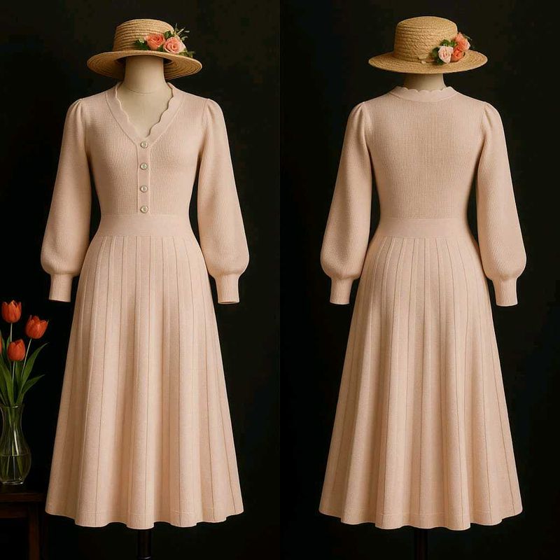 Elegant Blush Knit Dress🍒🕯️