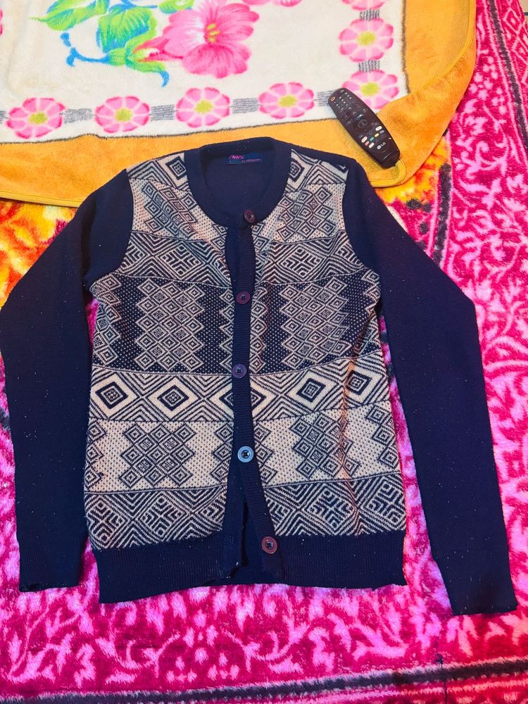 Patterned Button-Down Cardigan