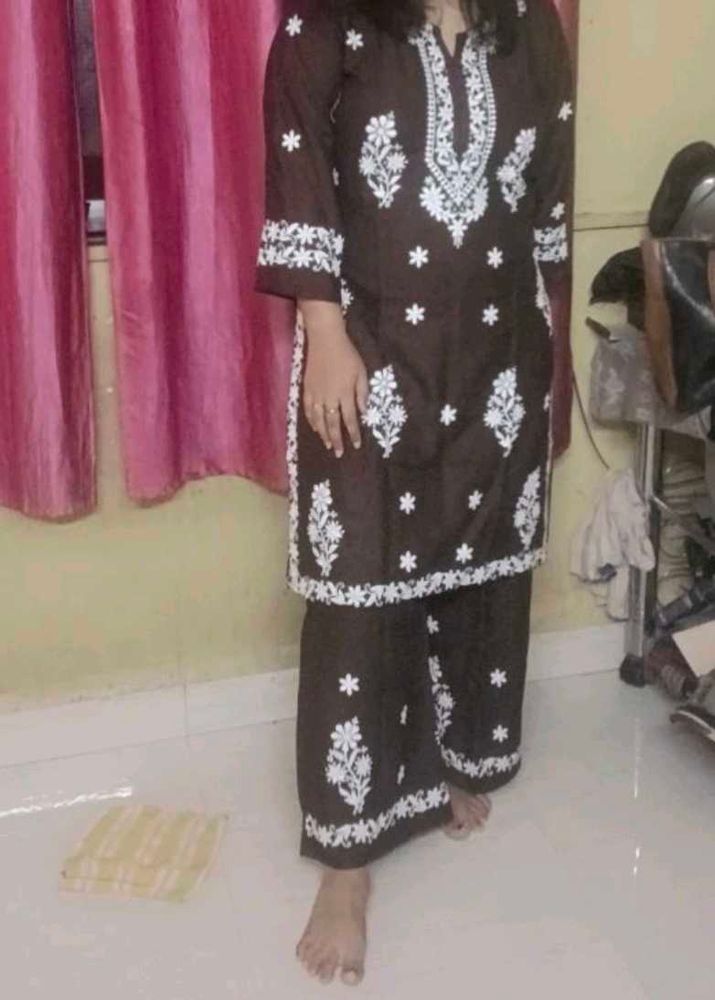 Brown Embroidered Kurta Set