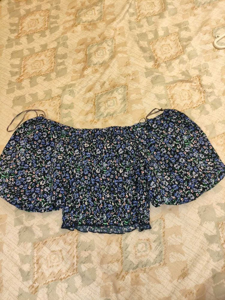 Blue Floral Off-Shoulder Top