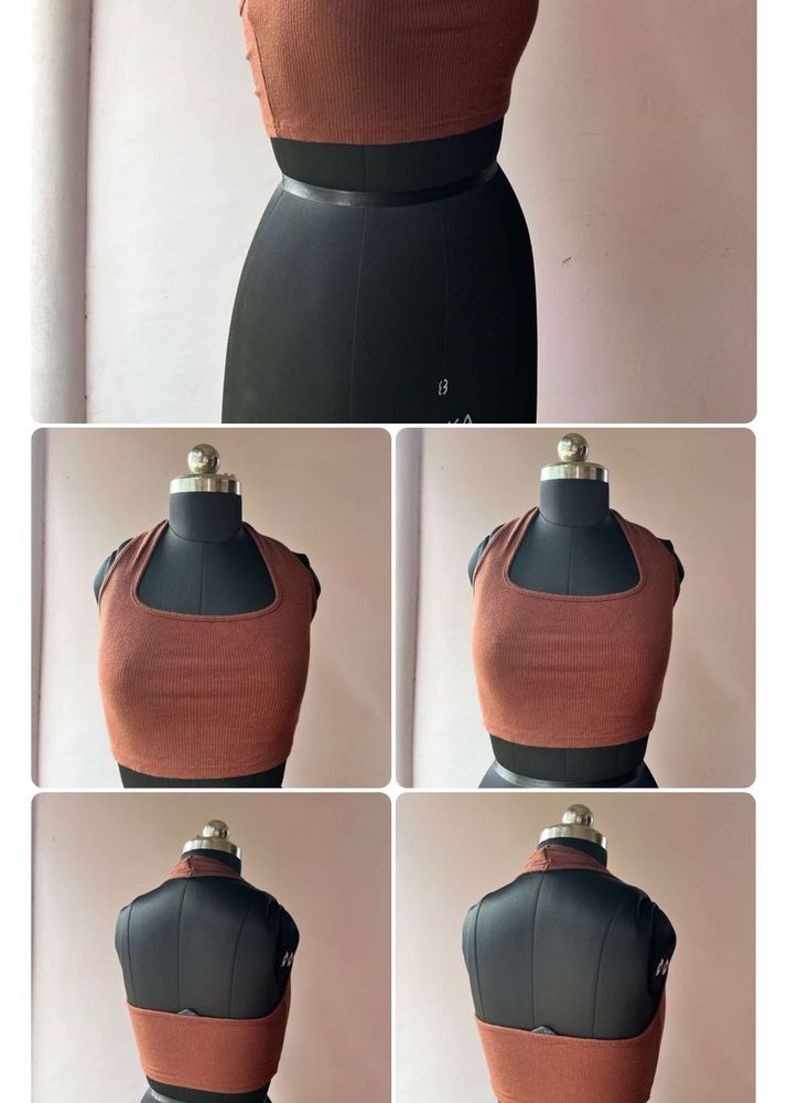 Halter Ribbed  Brown Top