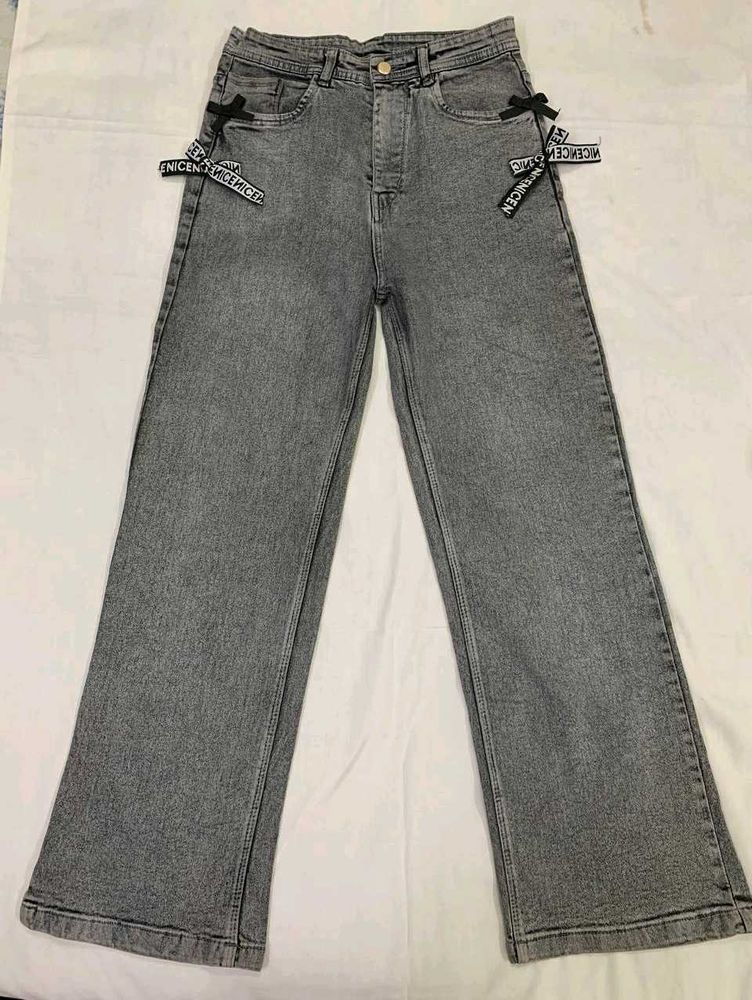 Gray Wide Leg Jeans