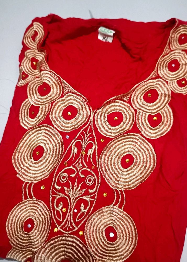 XL Size Red Long Cotton Anarkali Dress