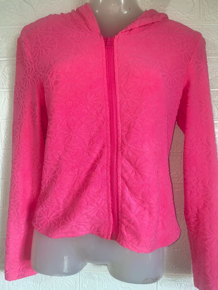 Pink Floral Zip-Up Hoodie