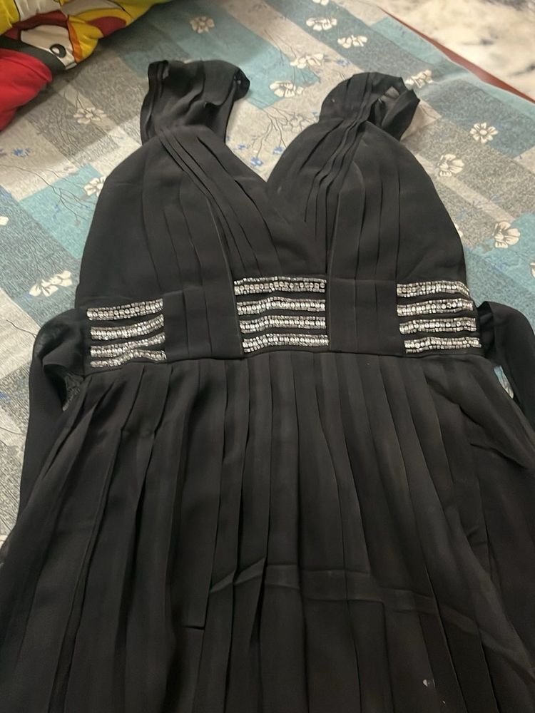 Black Chiffon Dress with Embellishments