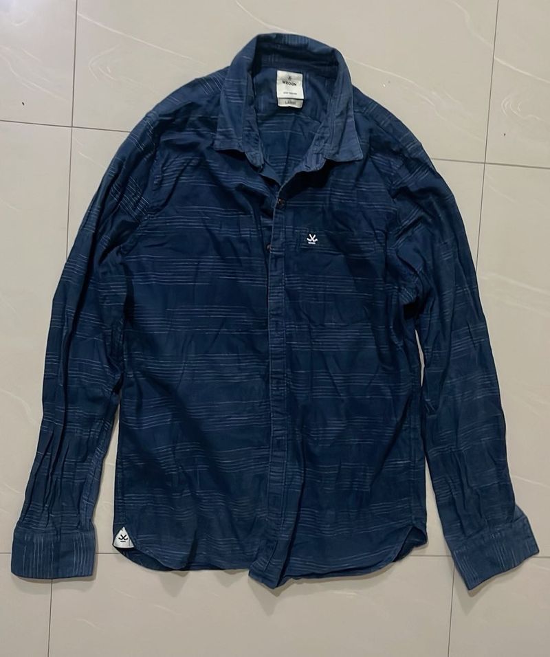 Wrogn Blue Striped Shirt Large