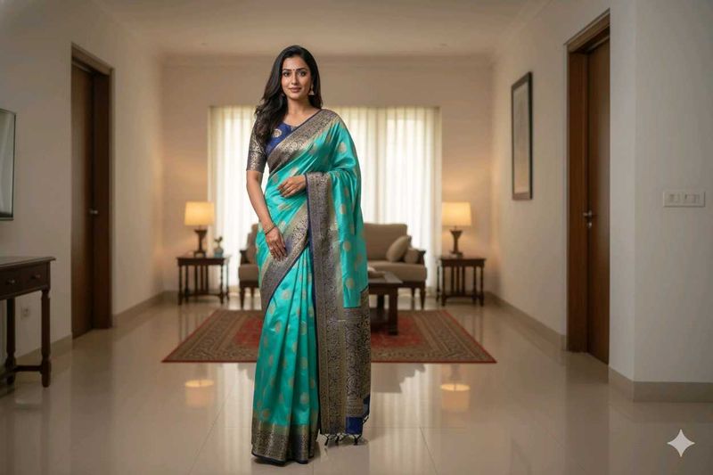 Elegant Turquoise Saree &amp; blouse