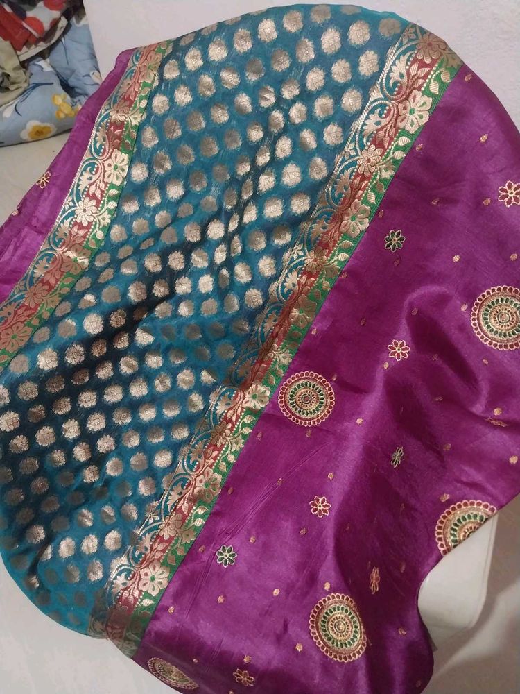 Teal &amp; Purple Indian Saree
