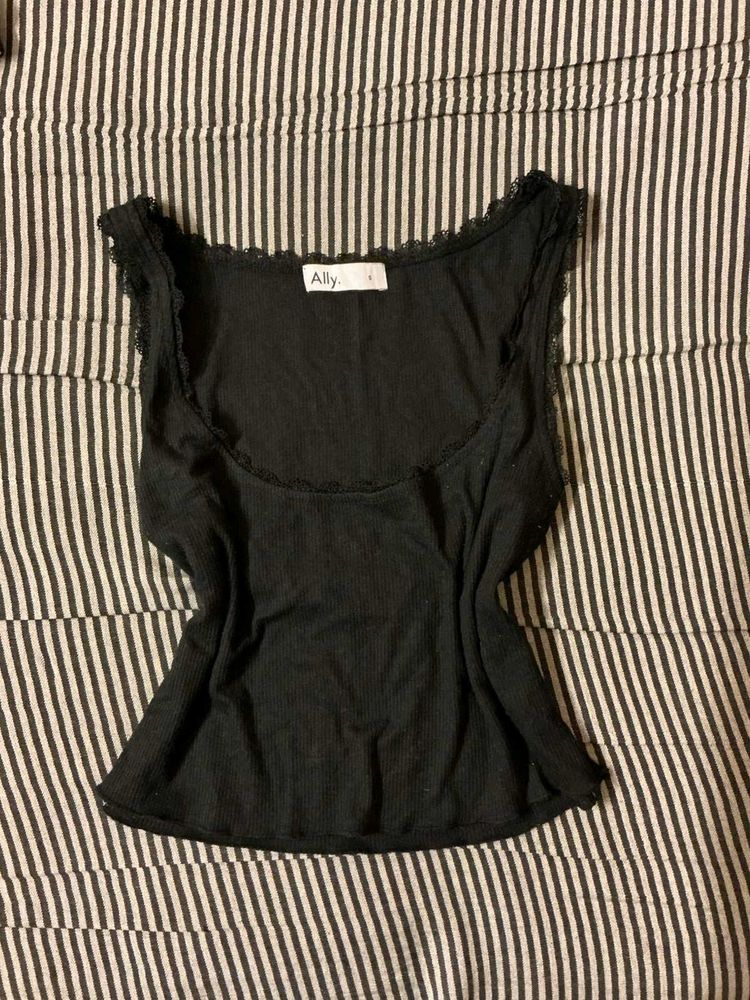 Ally Black Lace Trim Tank Top
