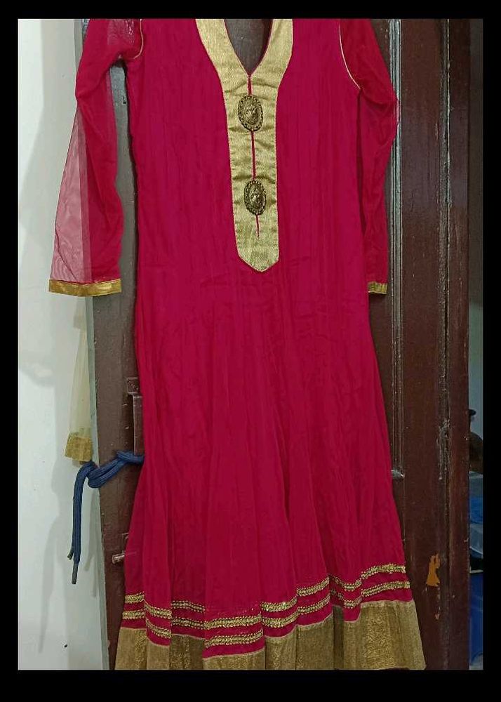 Red &amp; Gold Anarkali Dress