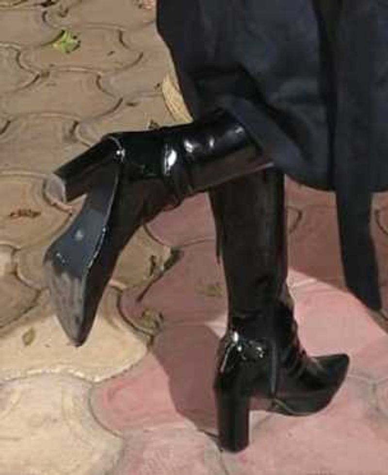 Shiny Black Knee-High Boots