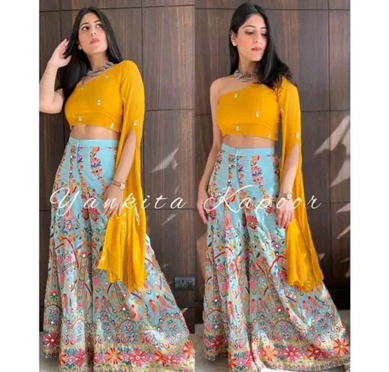 Designer Plazo With Unstitched Top
