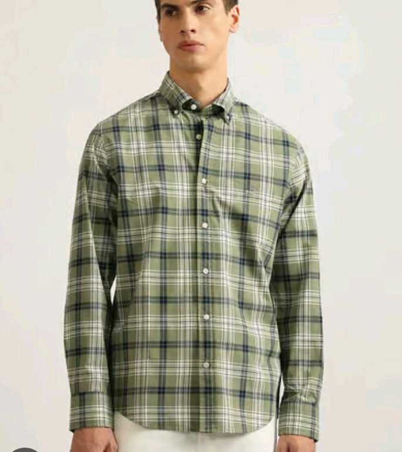 Green Plaid Flannel Shirt - XL