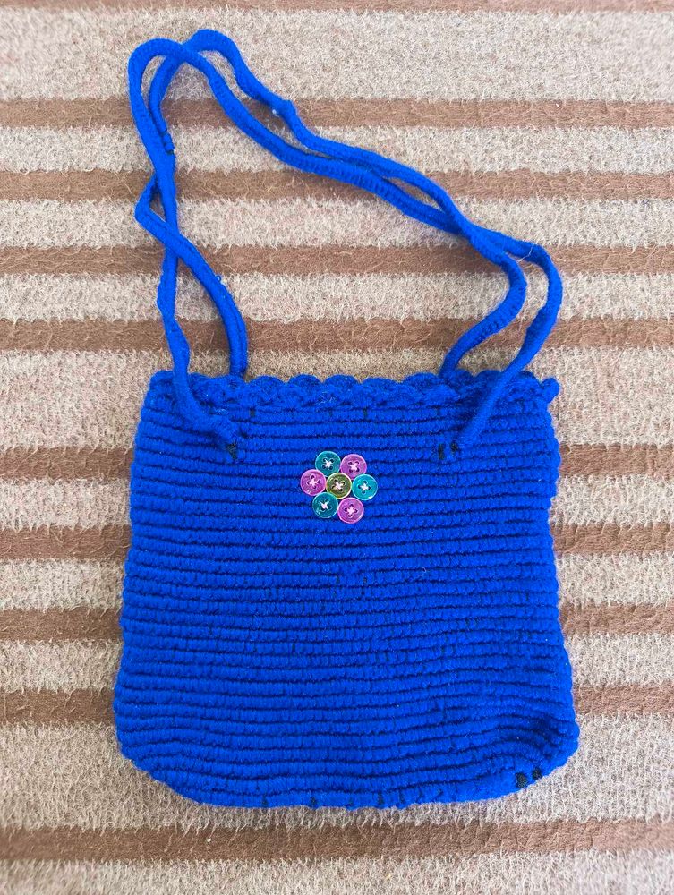Blue Crochet Sling Bag