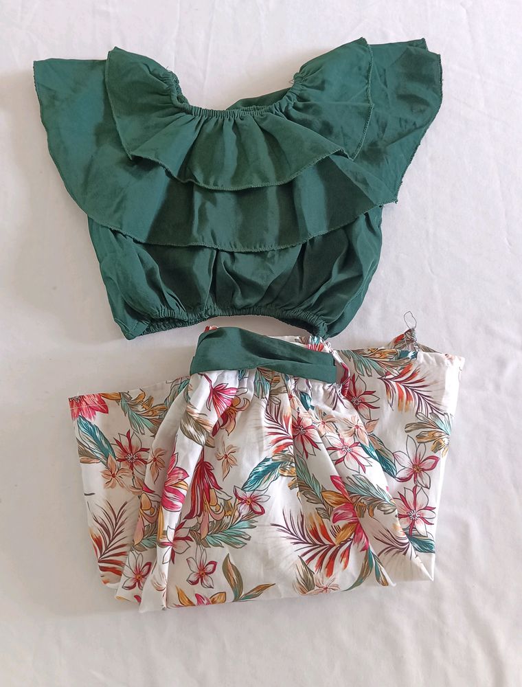 Multicolor Printed Skirt &amp; Top Set (Girl&#39;s)