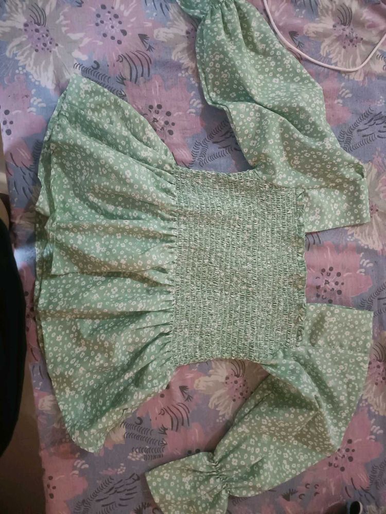Floral Green Crop Top