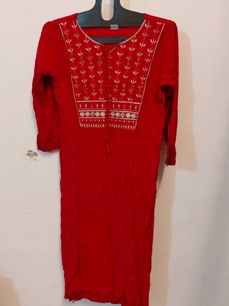 Red Embroidered Kurta