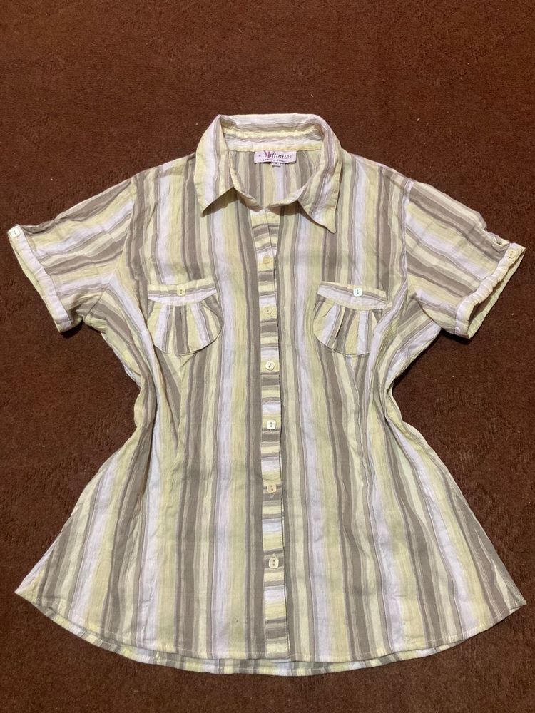 Striped Crinkled-Down Top