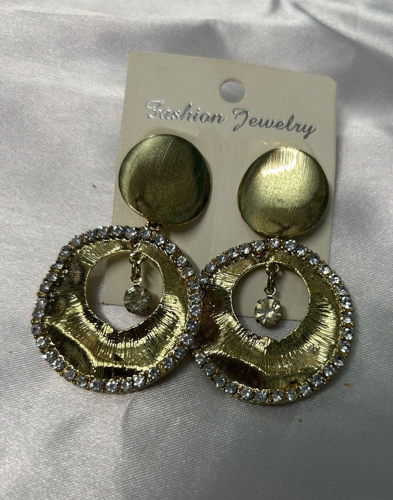 Golden Circle Rhinestone Earrings