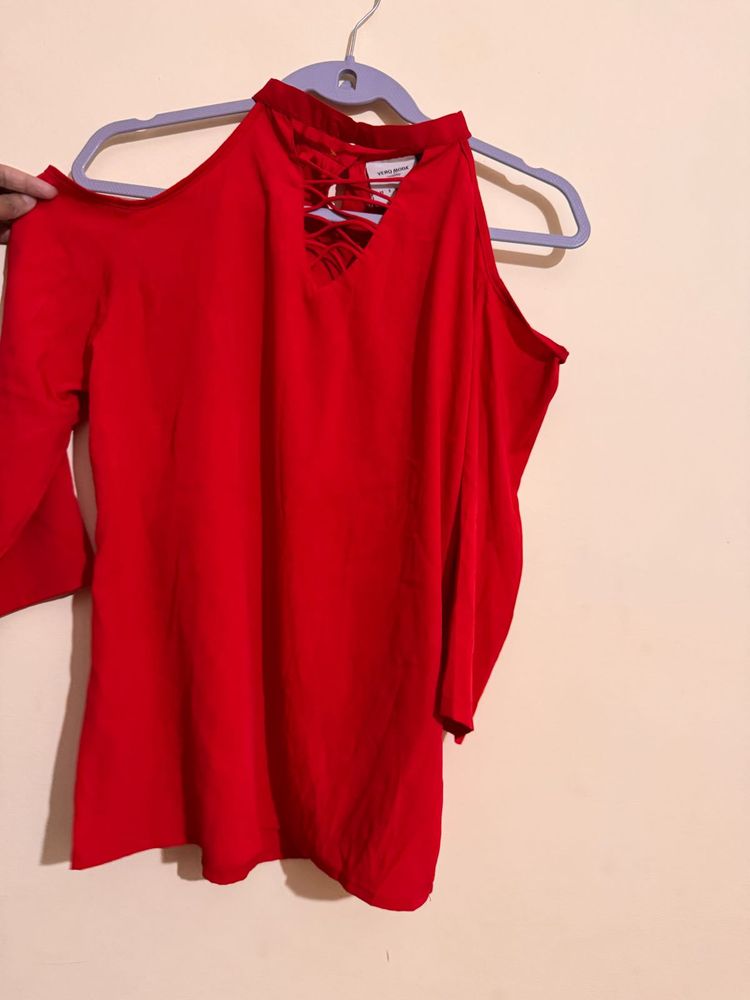 Red Cold Shoulder Top