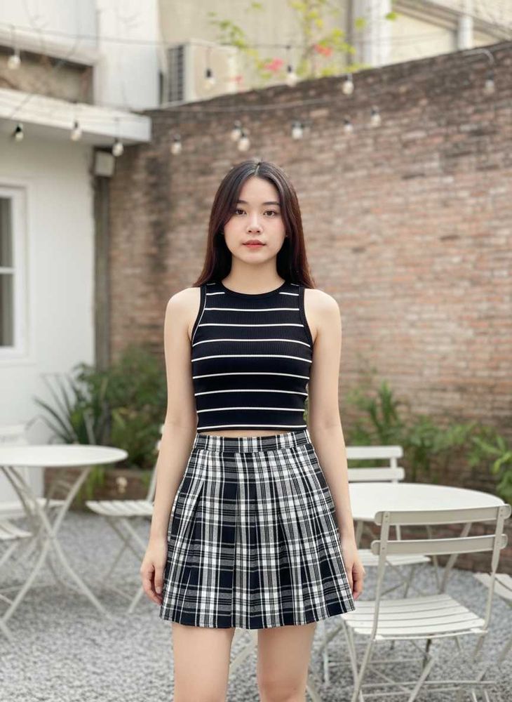 Pleated Plaid Top &amp; Mini Skirt