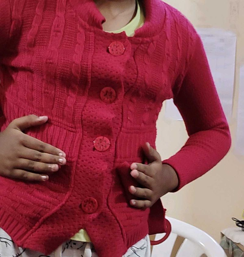 Red Knitted Button-Up Cardigan