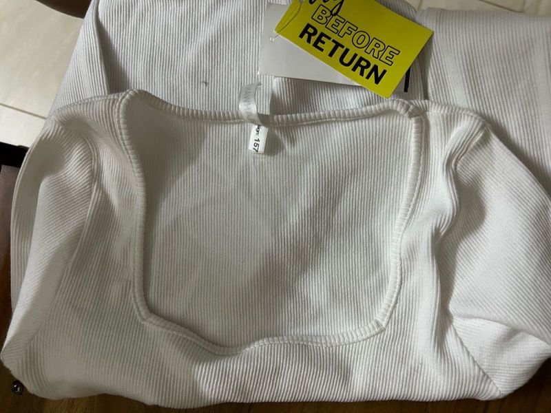 White Full Sleeves Square Neck Top