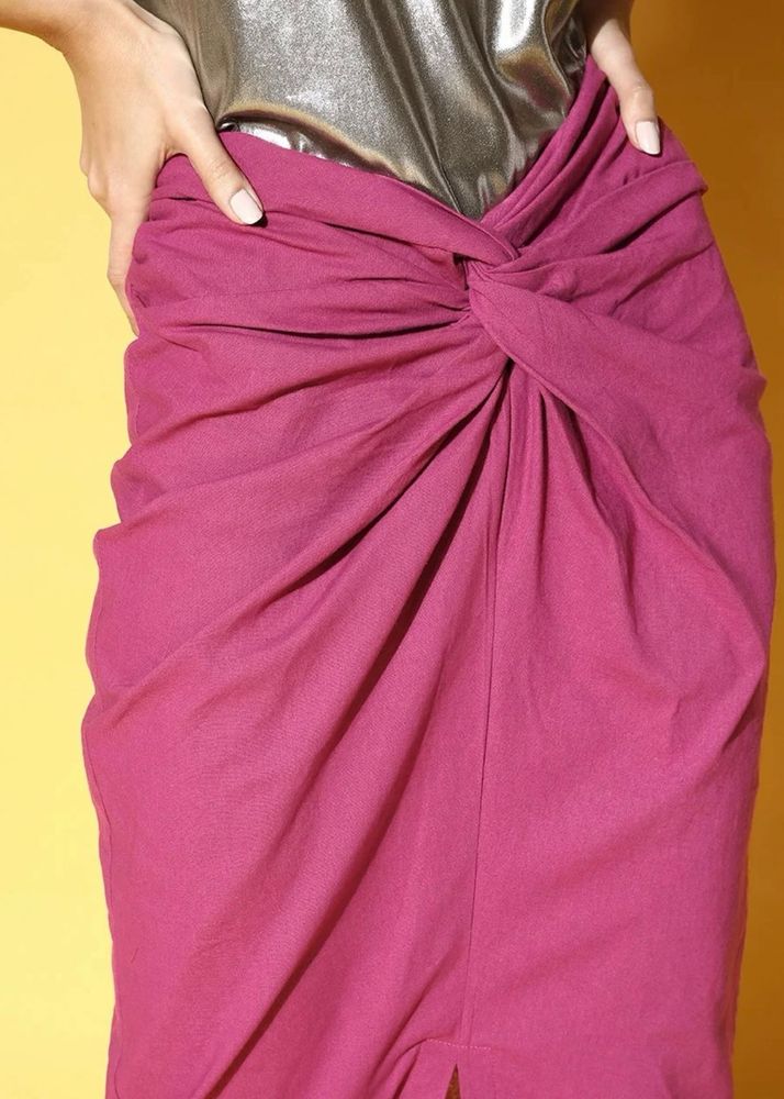 Magenta Knot Detail Wrap Midi Skirt