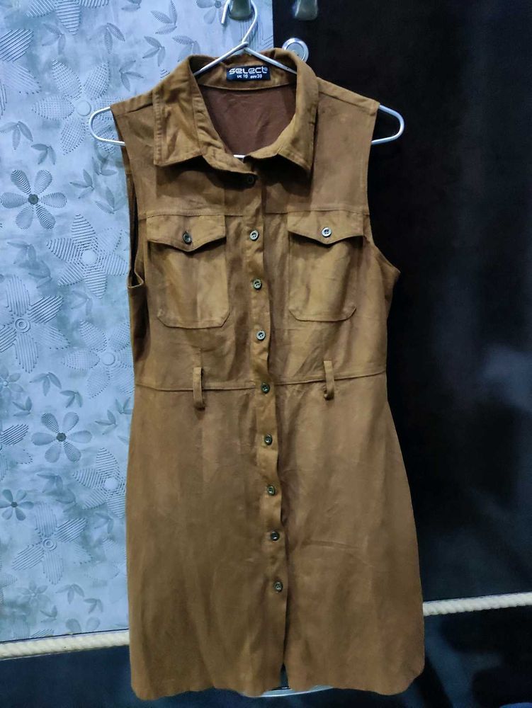 Brown Sleeveless Mini Dress