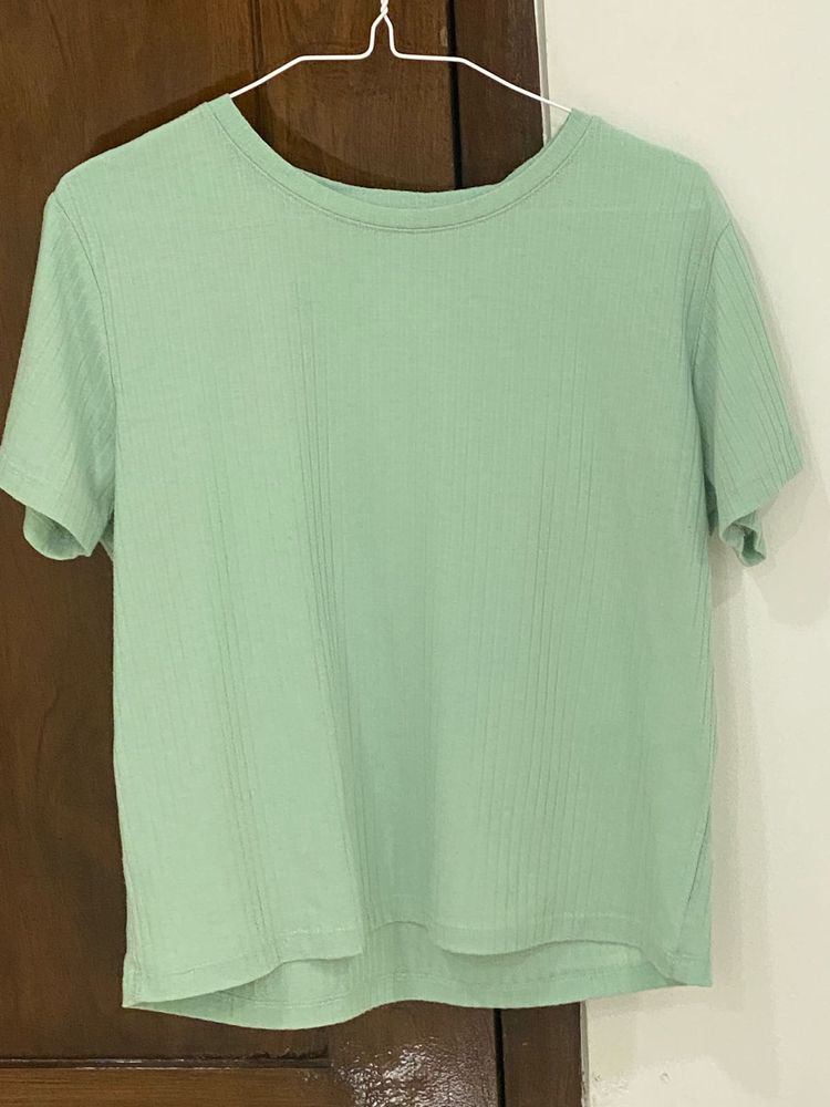 Mint Ribbed Slightly Cropped Tee