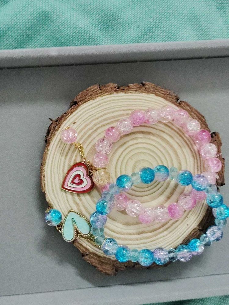 Beaded Heart Charm Bracelet Set