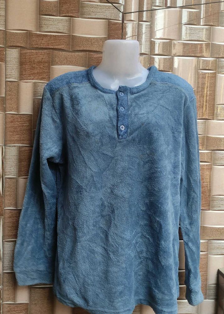 Blue Henley Long Sleeve Sweater