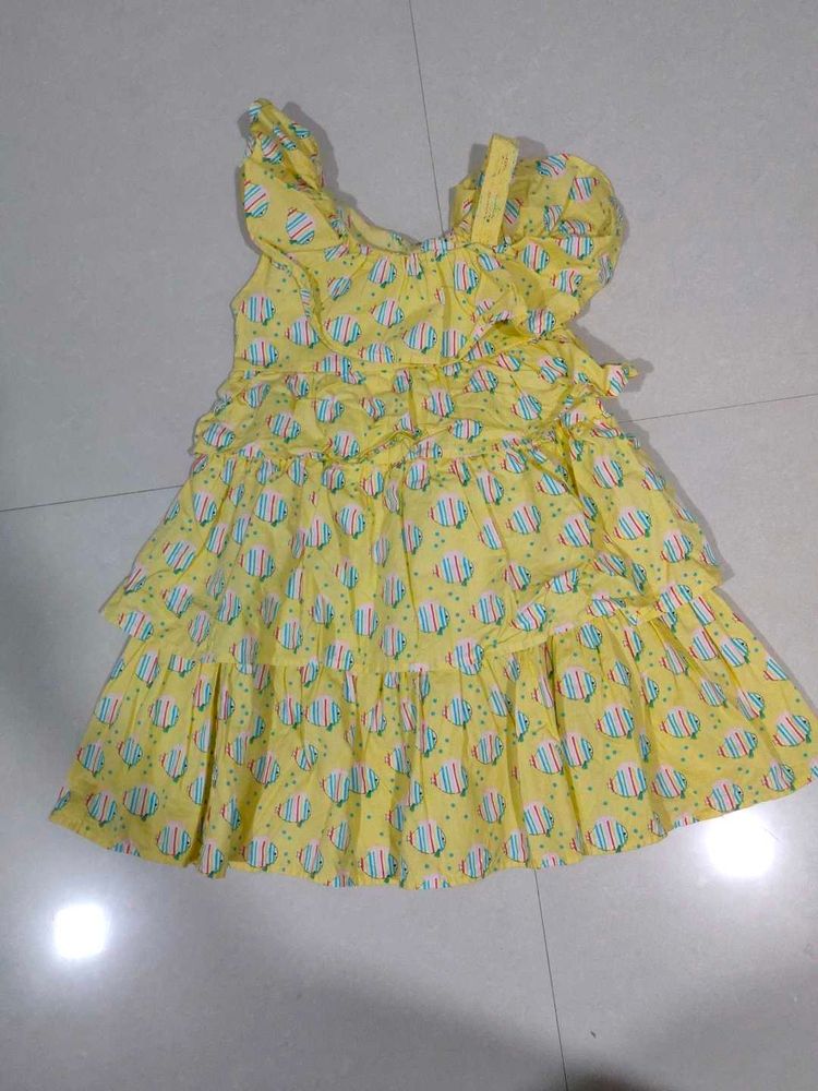 Yellow Print Ruffle Dress