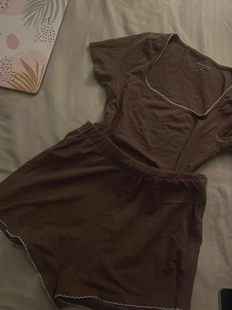 Brown Two-Piece Loungewear Set