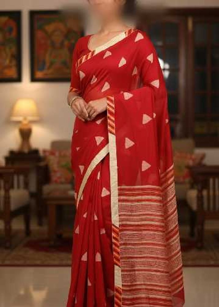 Elegant Red Cotton Saree