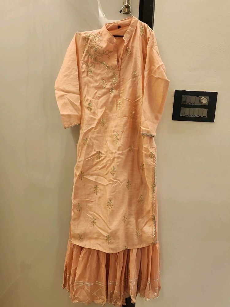 Peach Embroidered One Piece Kurti