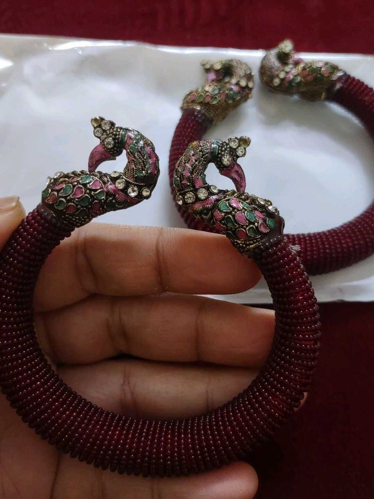 Maroon Peacock Kada Set