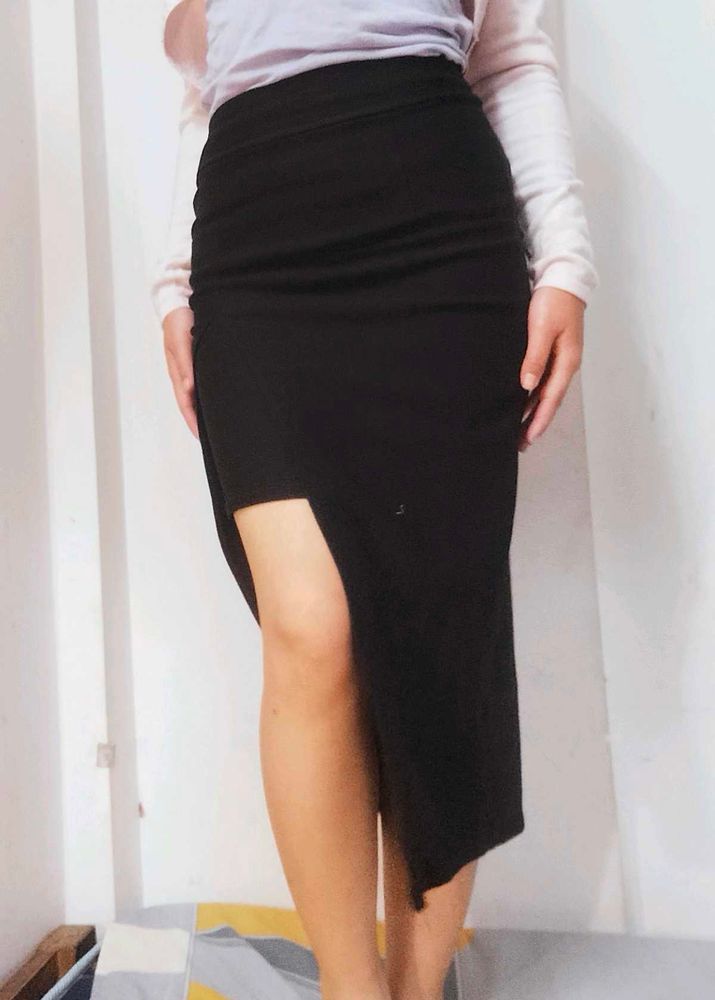 Black Slit Midi Skirt