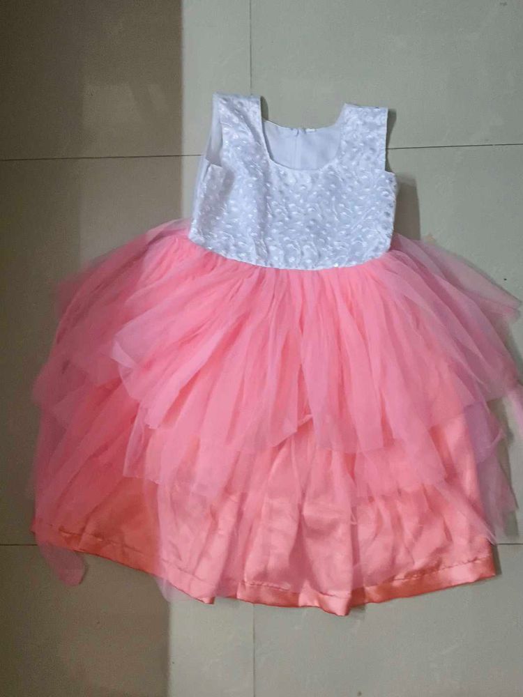 Elegant Pink And White Girls Dress