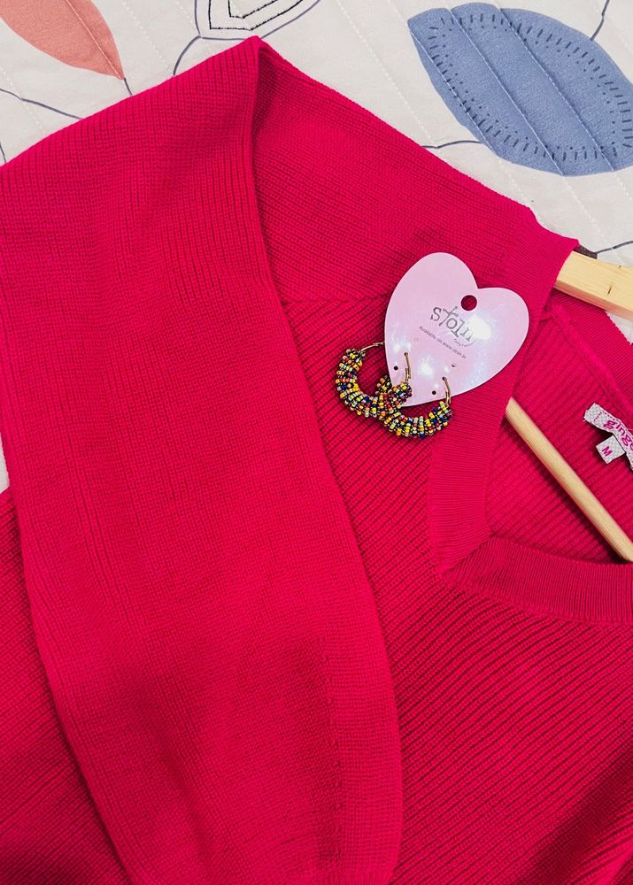 Puffed Sleeves Pink Crop Pullover