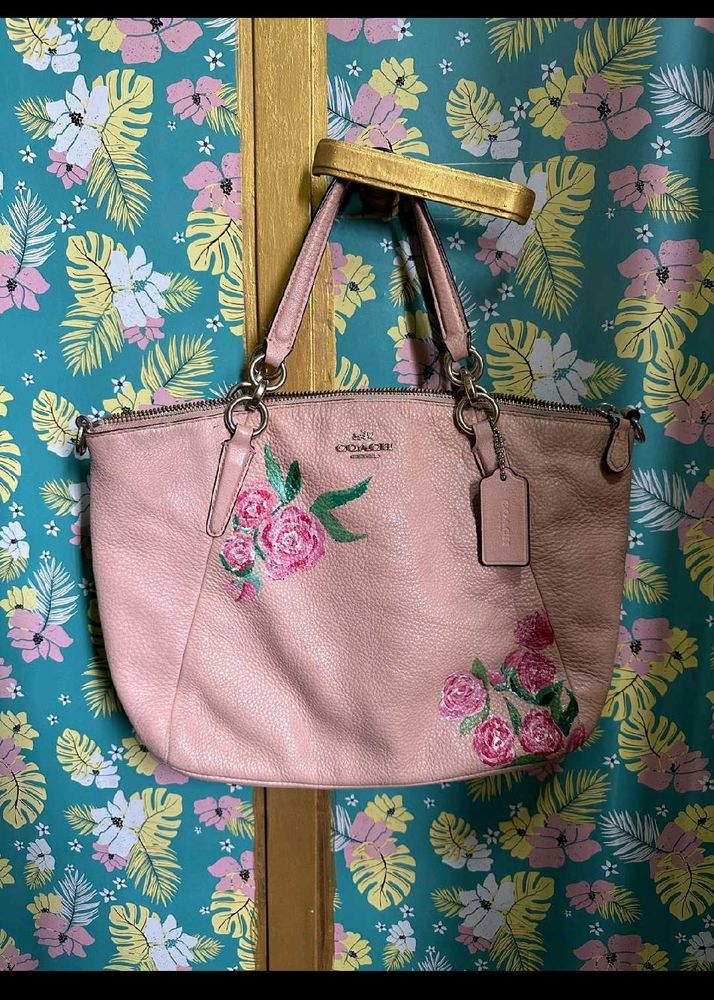 Coach Floral Applique Leather Satchel